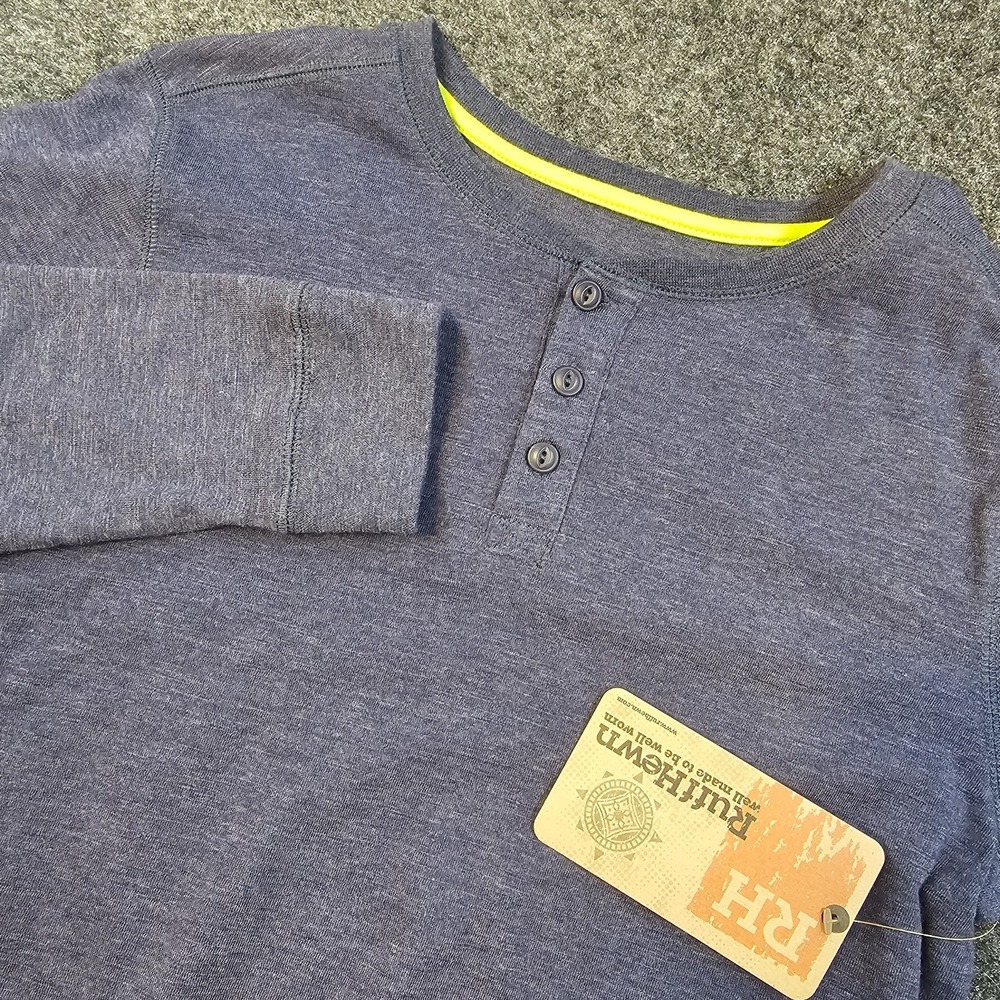 Ruff Hewn Boys XL (18) Henley Shirt Blue Long Sleeve Cotton Blend Casual NWT